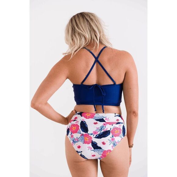 NWT: Two-Piece Midkini Top Mid-Rise Brief Floral Bottom Swimsuit - Picture 3 of 8